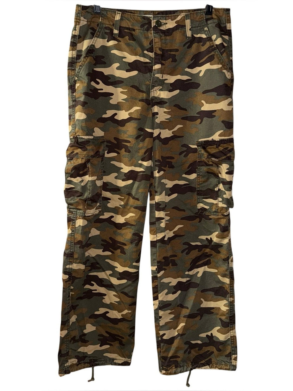 Levi’s Mid-Rise ‘94 Baggy Wide Leg Green Camo Cargo Jeans Pants Size 28